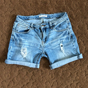 Blue Denim Shorts Distressed Low Rise Size 1